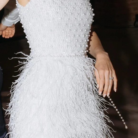 NADINE MERABI White Carrie Feather-Trim Mini Dress - Picture 3 of 5